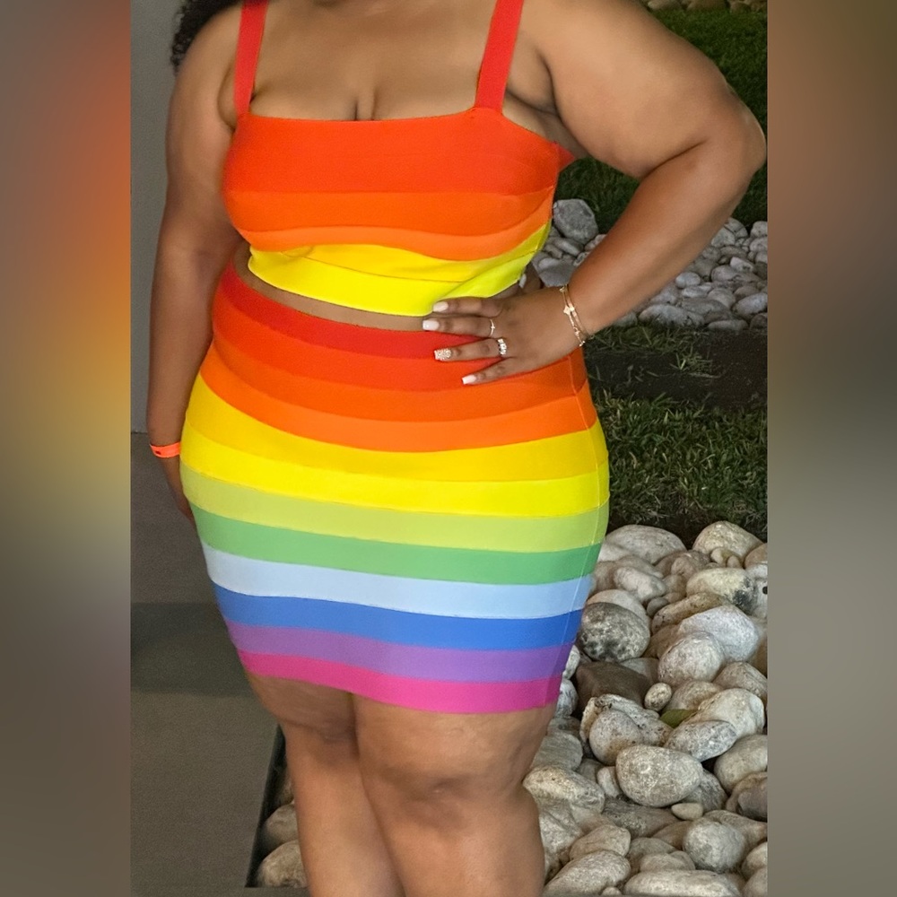 Rainbow skirt set in size 1X from Fashion Nova